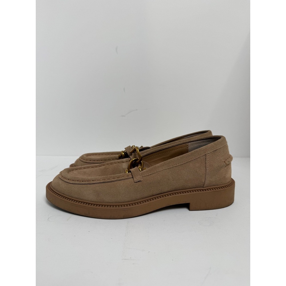 Steve Madden Tan Suede Chain Link Loafers Womens Lug Sole Slip On Shoes Sand - Picture 4 of 12